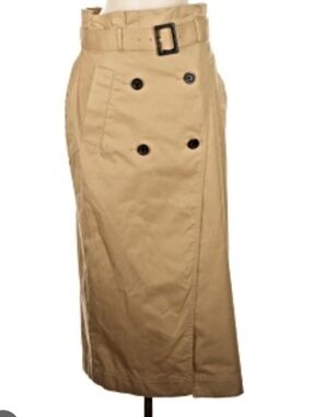 LOFT Petite Tan Trench-Style Midi Skirt with Belt